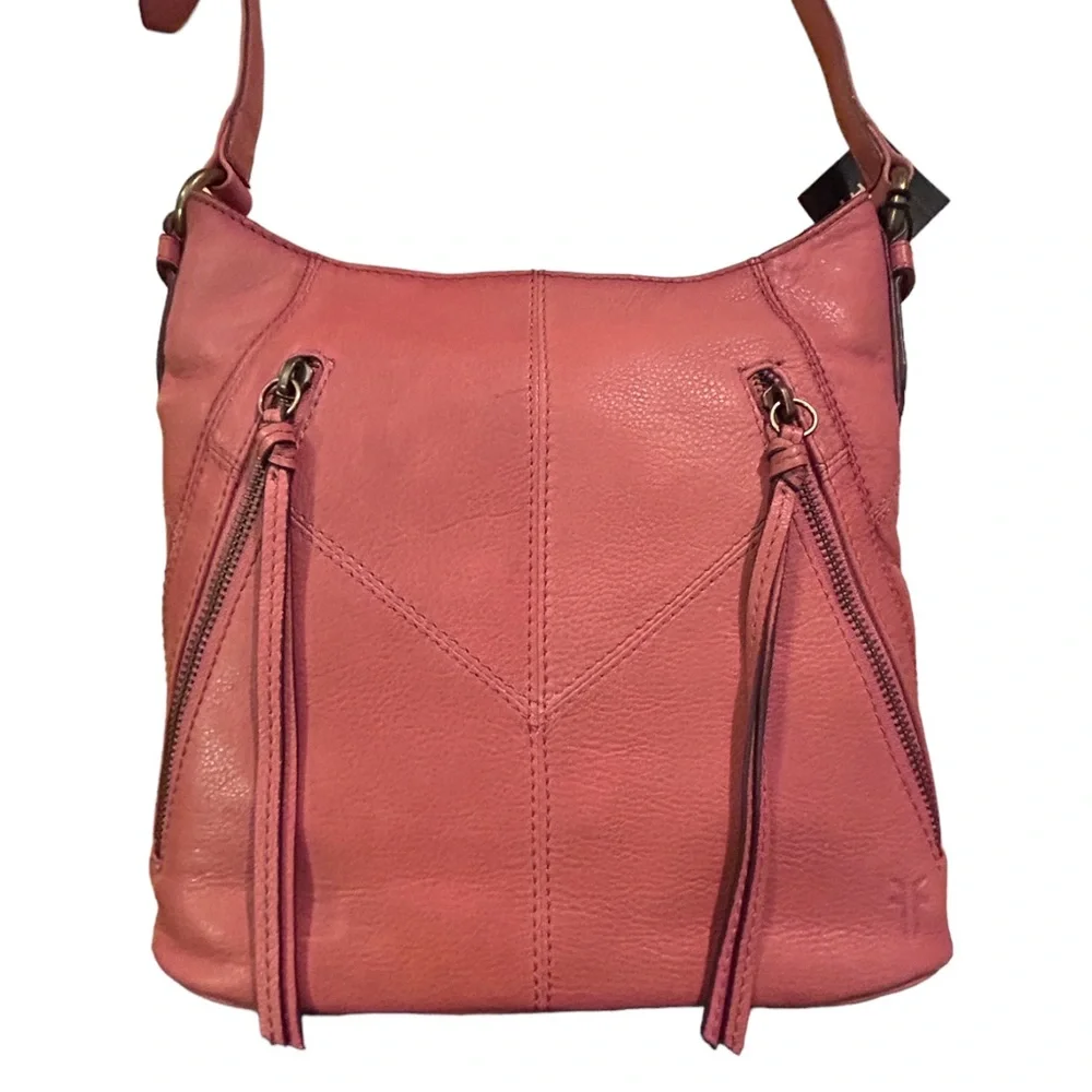 Frye Ari Pink Taupe Pebbled Leather Large Crossbody Hobo Bag Handbag Purse NWT - Picture 4 of 15